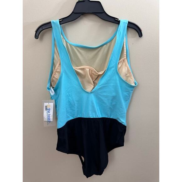 NWT At The Beach One Piece Swimsuit 16 XL Turquoise Black - Picture 2 of 7
